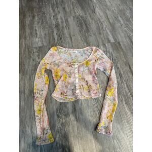Free people floral long sleeve lace mesh top